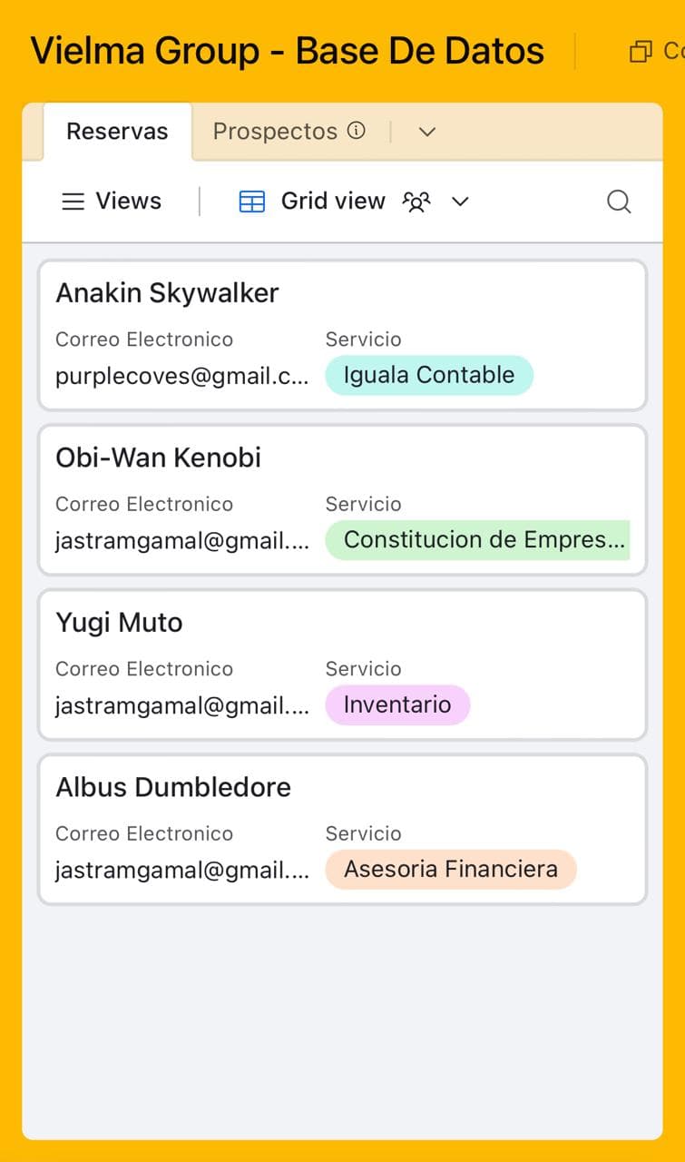 Base de datos de clientes en Airtable